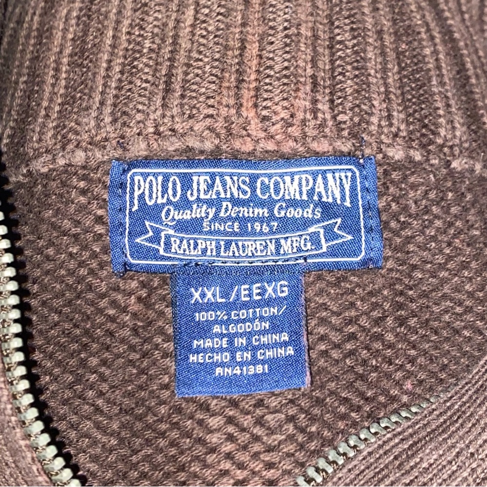 :::VINTAGE:::Men's polo jeans company 1/4 zip Brown Sweater size XXL - Picture 5 of 10